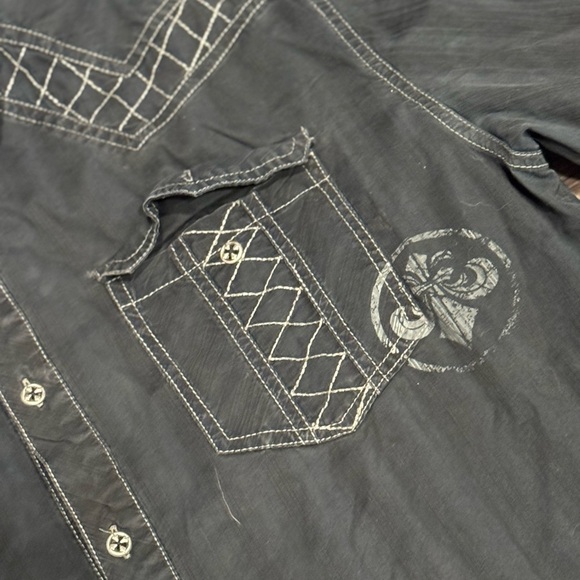 Y2K Affliction Button Down Shirt Men’s Large | Gothic Streetwear Long Sleeve - Picture 3 of 8